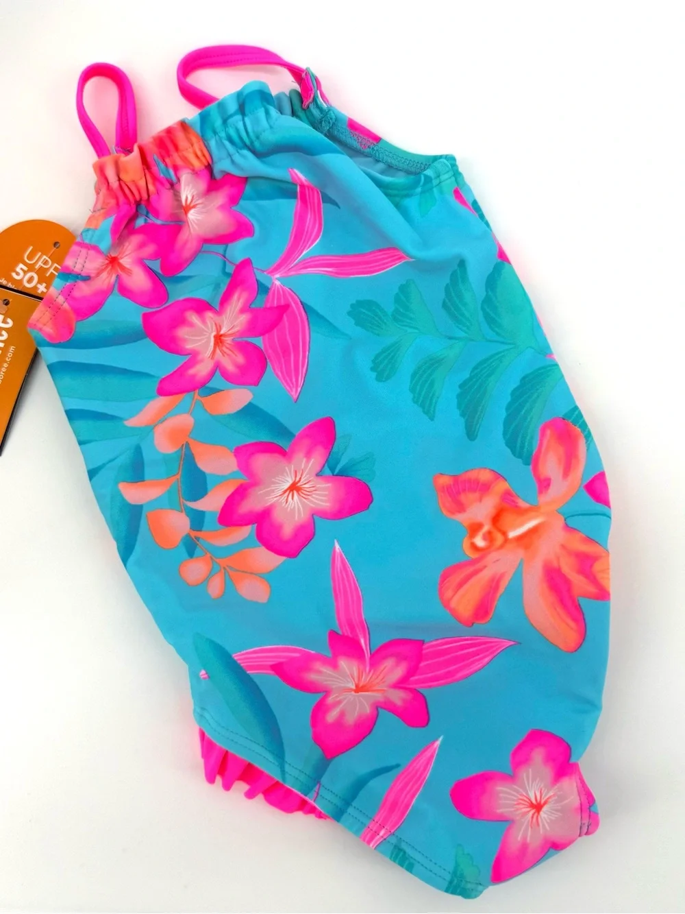 Gymboree Time for Teal Baby Floral One-Piece Swimsuit with Pink & Orange Flowers